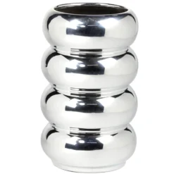 Vase céramique forme arrondie superposée gris chromé Ø12xH20,5cm
