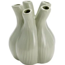 Vase céramique forme 5 bulbes tulipes Ø10xH12cm (2 modèles vert ou blanc)