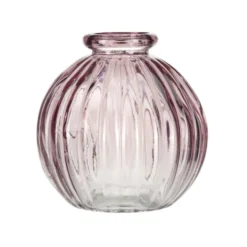 Vase rond en verre strié coloré translucide Ø8xH8cm (3 modèles)