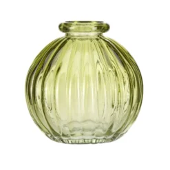 Vase rond en verre strié coloré translucide Ø8xH8cm (3 modèles)