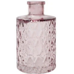 Vase verre coloré bouteille décor relief Ø6xH10,5cm (3 modèles)