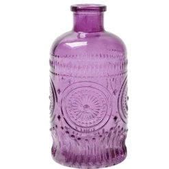 Vase verre coloré forme bouteille décor relief Ø6xH13cm (3 modèles)