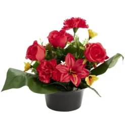 Vasque fleurs artificielles boutons de roses/oeillets/pensées Ø33xH27cm