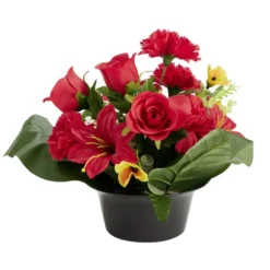Vasque fleurs artificielles boutons de roses/oeillets/pensées Ø33xH27cm