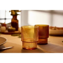 Verre bas 325 ml Helen verre strié Ø9XH7 cm (3 modèles jaune marron ou beige)