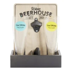 Verre à bière 50cl x2 avec support décapsuleur et 2 sous-verres