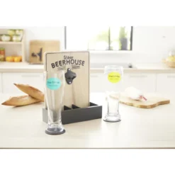 Verre à bière 50cl x2 avec support décapsuleur et 2 sous-verres