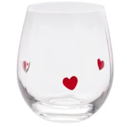 Verre à eau bas 50cl en verre transparent motifs coeurs rouges H12cm