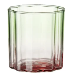 Verre à eau 28cl forme fleur en verre dégradé rose et vert Ø8xH8cm