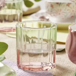 Verre à eau 28cl forme fleur en verre dégradé rose et vert Ø8xH8cm