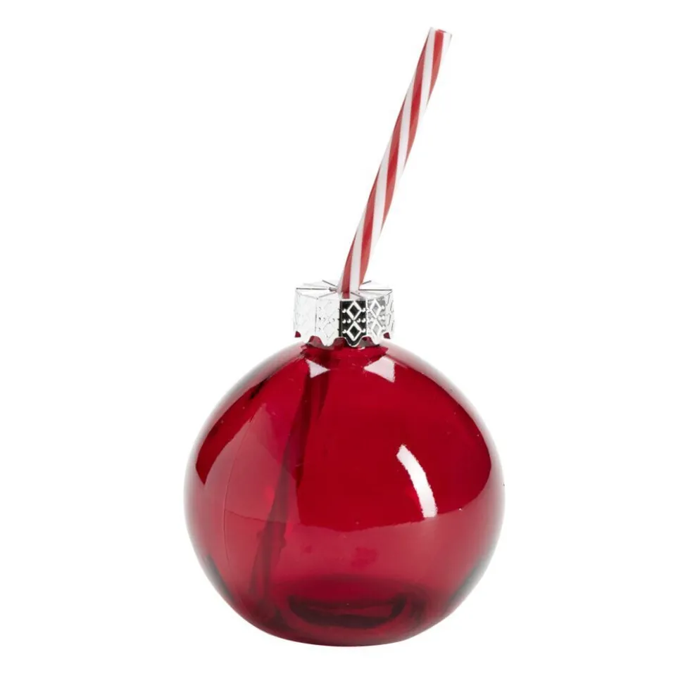 Verre forme boule de Noël 375ml avec paille intégrée (2 modèles)