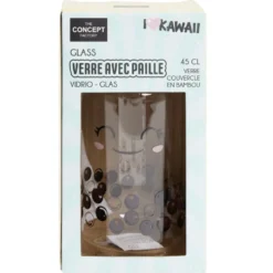 Verre kawaii 45cl avec couvercle et paille
