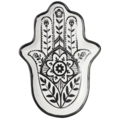 Vide poche arabesque main de Fatma céramique blanc et noir 11x8xH1,5cm