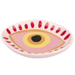 Vide-poche forme oeil porte-bonheur en céramique 12x15cm (2 modèles bordeaux ou rose)