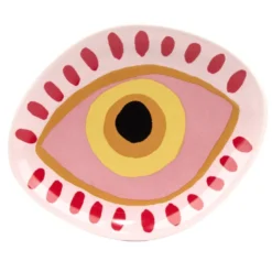 Vide-poche forme oeil porte-bonheur en céramique 12x15cm (2 modèles bordeaux ou rose)