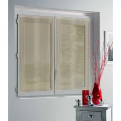 Vitrage droit passe tringle uni taupe 60x120 cm x2