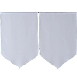 Vitrage passe tringle finition pointe effet lin uni blanc 60x90 cm x2