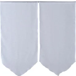 Vitrage passe tringle finition pointe effet lin uni blanc 60x120 cm x2