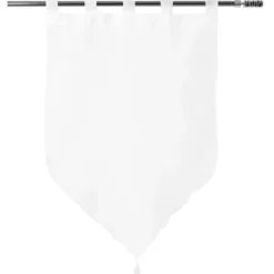 Vitrage passe tringle voile uni blanc pointe pompon 60x90cm x2