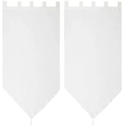 Vitrage à pattes voile uni blanc finition pointe pompon 60x120 cm x2