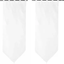 Vitrage à pattes voile uni blanc finition pointe pompon 60x160 cm x2