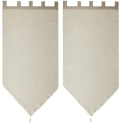 Vitrage à pattes voile uni taupe finition pointe pompon 60x120 cm x2