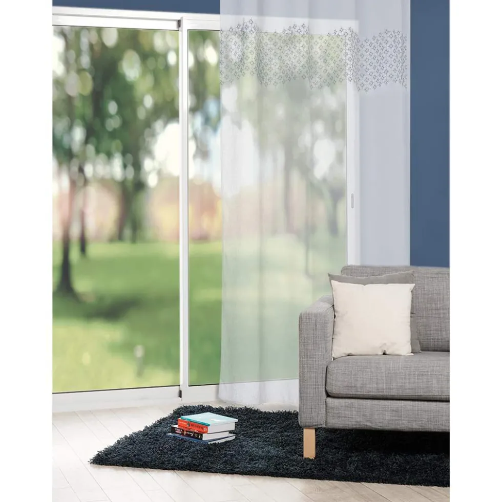 Voilage à oeillets blanc imprimé carreau de ciment 140x240 cm