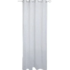 Voilage à oeillets motif brodé fleur blanc