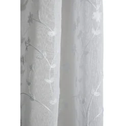 Voilage à oeillets motif brodé fleur blanc