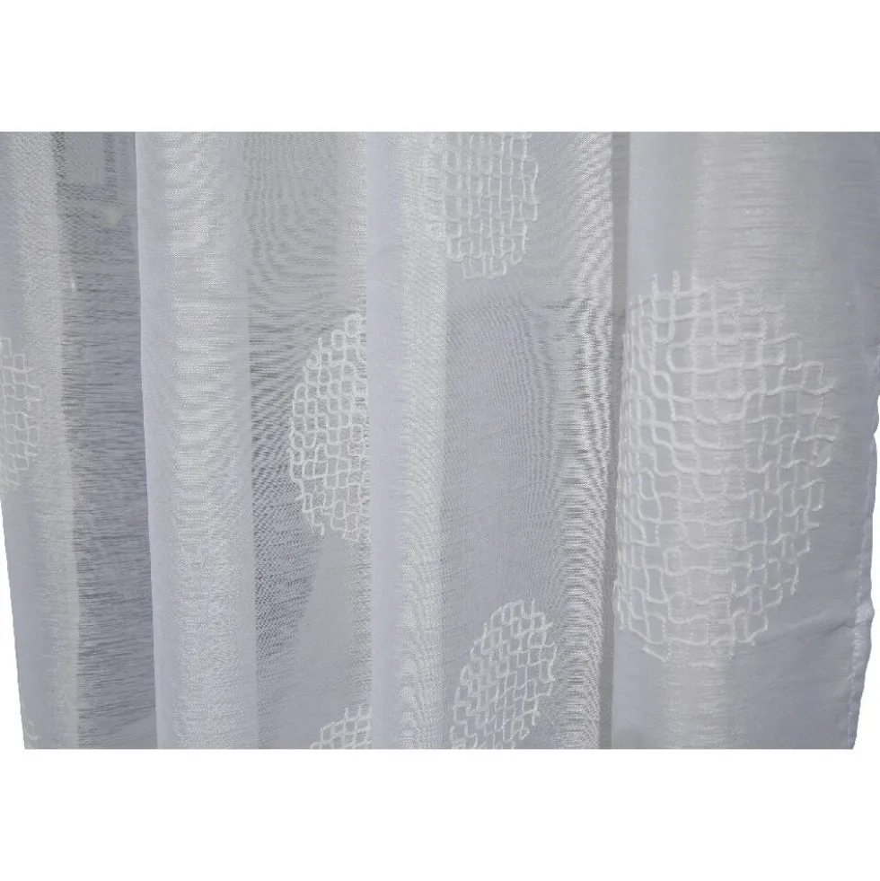 Voilage à oeillets motif brodé rond gris clair