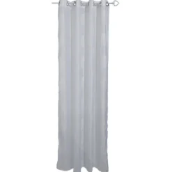 Voilage à oeillets motif brodé rond gris clair