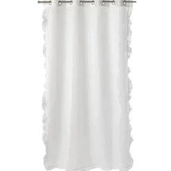 Voilage à oeillets 140x240cm contour à volant polyester blanc