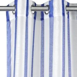 Voilage à oeillets 140x240cm polyester bayadère rayures blanc et bleu
