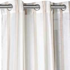 Voilage à oeillets 140x240cm polyester bayadère rayures blanc et beige